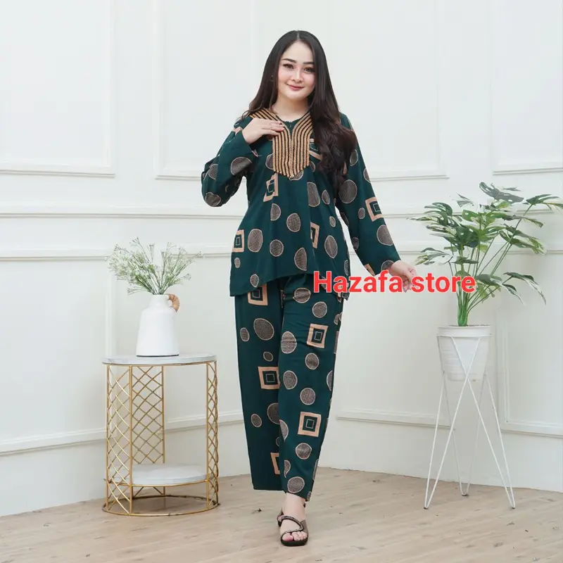 Setelan Baju Celana Wanita Dewasa Lengan Panjang Kombinasi Renda Terbaru Bahan Rayon Motif Kekinian  Viral terbaru2024 3