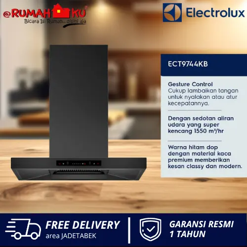 [NEW MODEL] ELECTROLUX ECT9744KB Penghisap Asap Dapur ECT9744KB Cooker Hood Hitam TOUCH Screen / Touch Less Chimney Hood Inverter