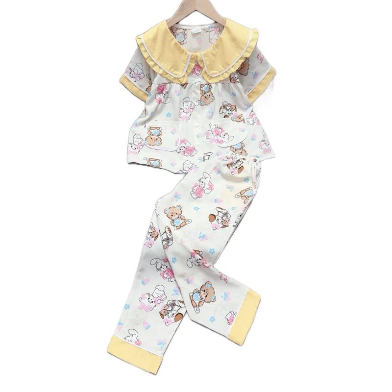 MÃ 123: 22-48kg . Bộ đồ pijama quần dài tay ngắn cổ bẻ chất liệu LỤA MANGO mềm mịn . Bộ đồ mặc nhà thoáng mát thấm hút mồ hôi Voi Áo Ngủ Quần Ngủ đồ  ngủ babydoll cho bé  tiên