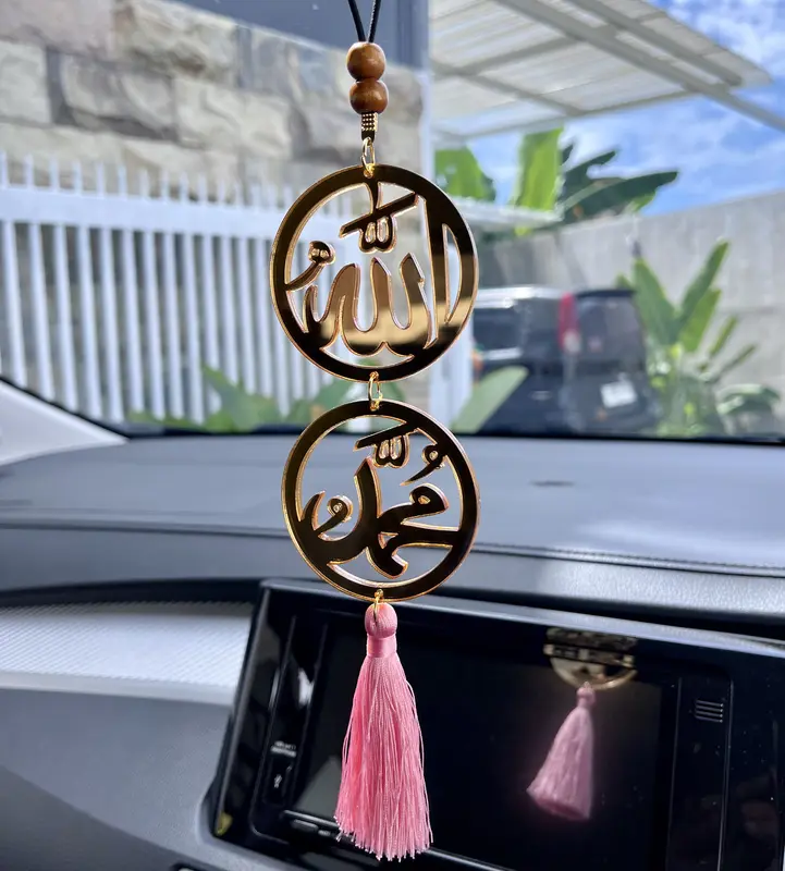 Gantungan Spion Mobil , Hiasan Spion Mobil Mewah dan Elegan dari Bahan Acrilic Warna Emas Tebal 4mm Diameter 6 cm gantungan  buat 4