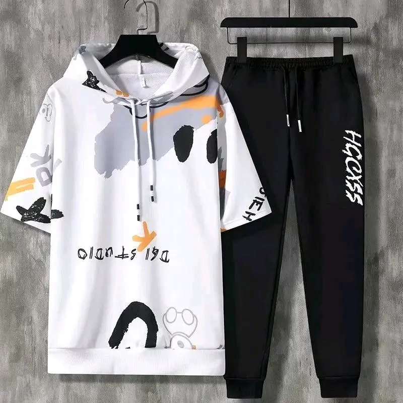 Bisa Cod/kaos distro cowok/Setelan Jogger Kp - Setelan Atasan Kaos Pria/1 set outfit cowok Celana Hoodie 2