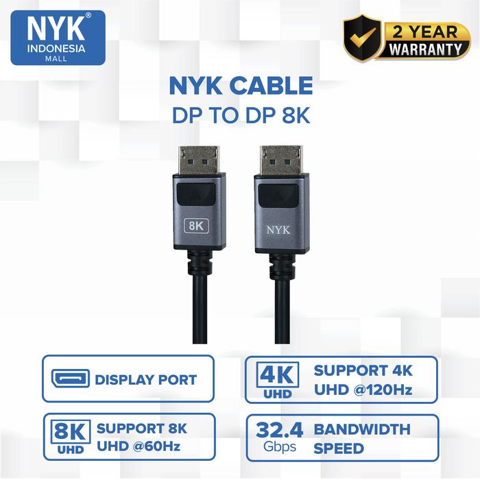 Gambar NYK Cable Display Port DP 8K GOLD Kabel 1.8 Meter dari NYK Indonesia Kota Administrasi Jakarta Pusat Tokopedia