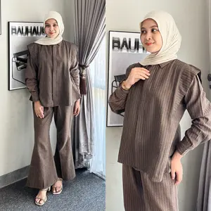 MAUREN Setelan Celana Cutbray Salur Semi Wool - Oneset CUTBRAYTERBARU Kekinian - Set Cutbray Wanita