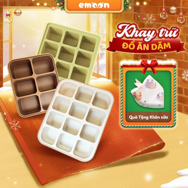 Giao Hỏa Tốc Khay trữ đồ ăn dặm Emoon chia ngăn thông minh tiện lợi chất liệu silicone bạch kim an toàn cho bé