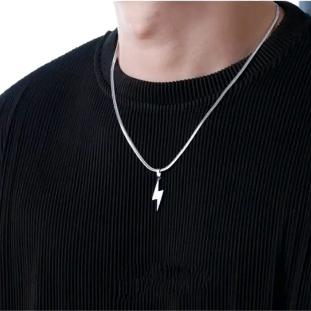 KALUNG TITANIUM GEPENG PIPIH LIOTIN PETIR SILVER PRIA DAN WANITA Elegan Stainless