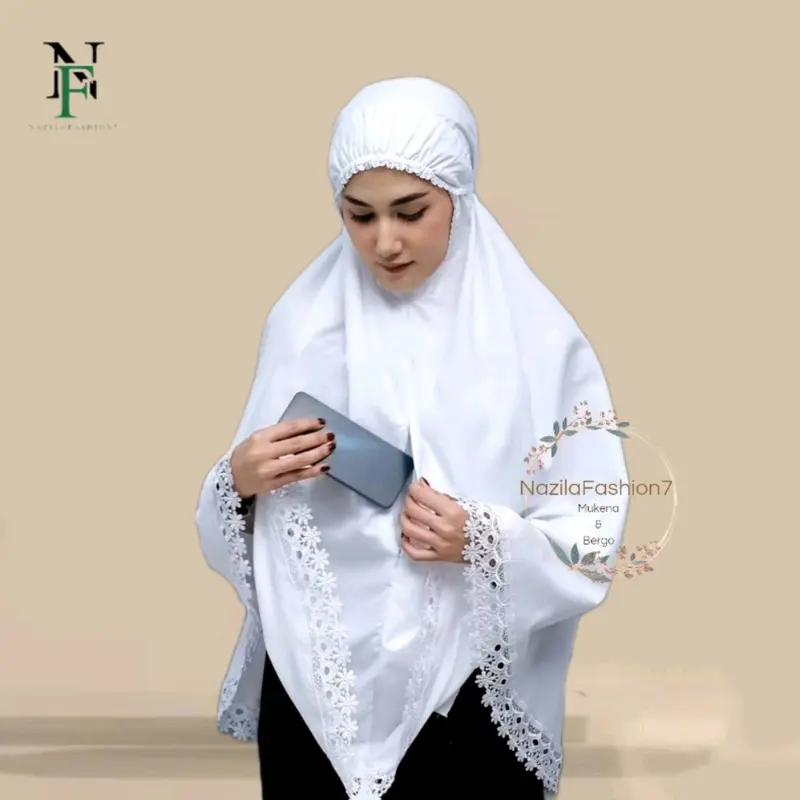 Bergo Umroh Dan Haji Bersaku Renda ziper Katun Premium 1