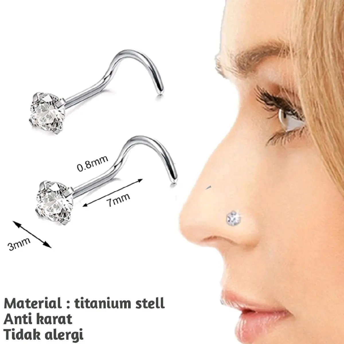 Antinf Hidung Permata Wanita Titanium Anti Karat Anting Tindik Hidung Nose stud Anting Berlian hidung