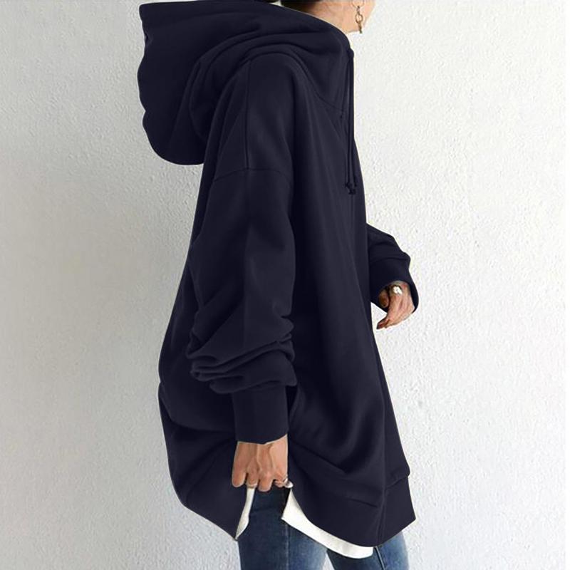 Baju peluh bertudung lengan panjang wanita, warna polos, zip, jaket, atas dengan poket, gaya Korea, comel 8