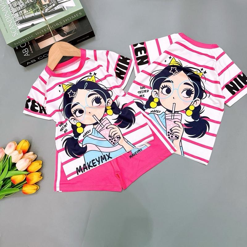 (10-48kg) Bộ cộc tay quần đùi hoạt hình cho bé gái, mặc đi chơi, du lịch, lễ tết,   mặc đi học đi chơi cho bé , chất thun lạnh in 3D chất mát, mặc nhà mặc đi chơi mặc xinh Cotton Nón đồ  tết quần  áo