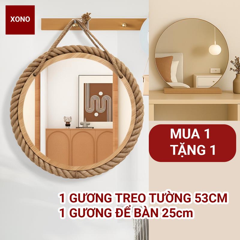   MUA 1 TẶNG 1  SIZE 53CM  Gương Viền Dây Thừng Treo Tường 53cm Tặng Kèm Gương Để Bàn 25cm Decor Phòng Trang Trí Nhà Cửa Giá Siêu Tốt. 