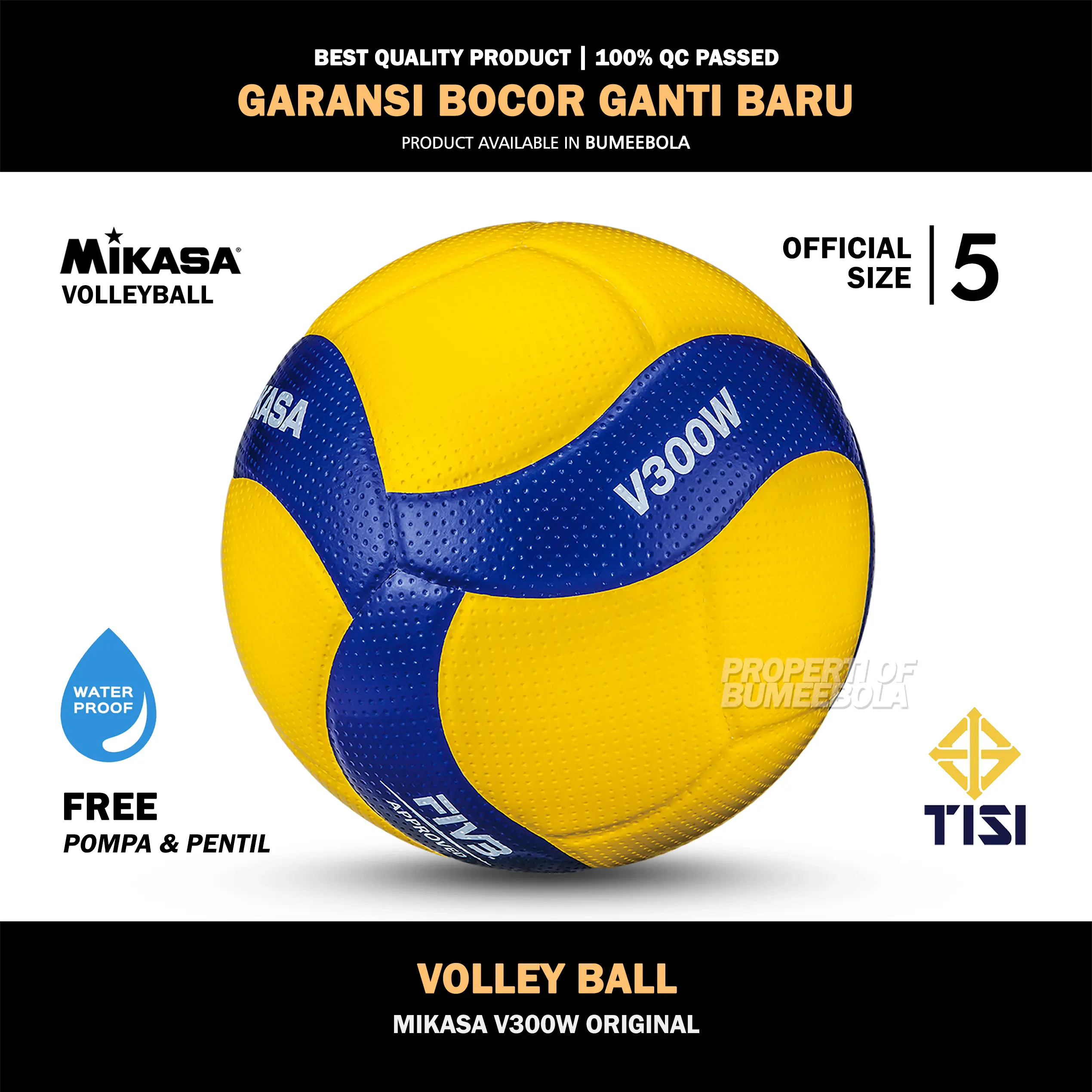 Bola Voli Mikasa V300W Original GRATIS POMPA | 100% Real Pict | Indoor | Outdoor | Turnamen Volleyball