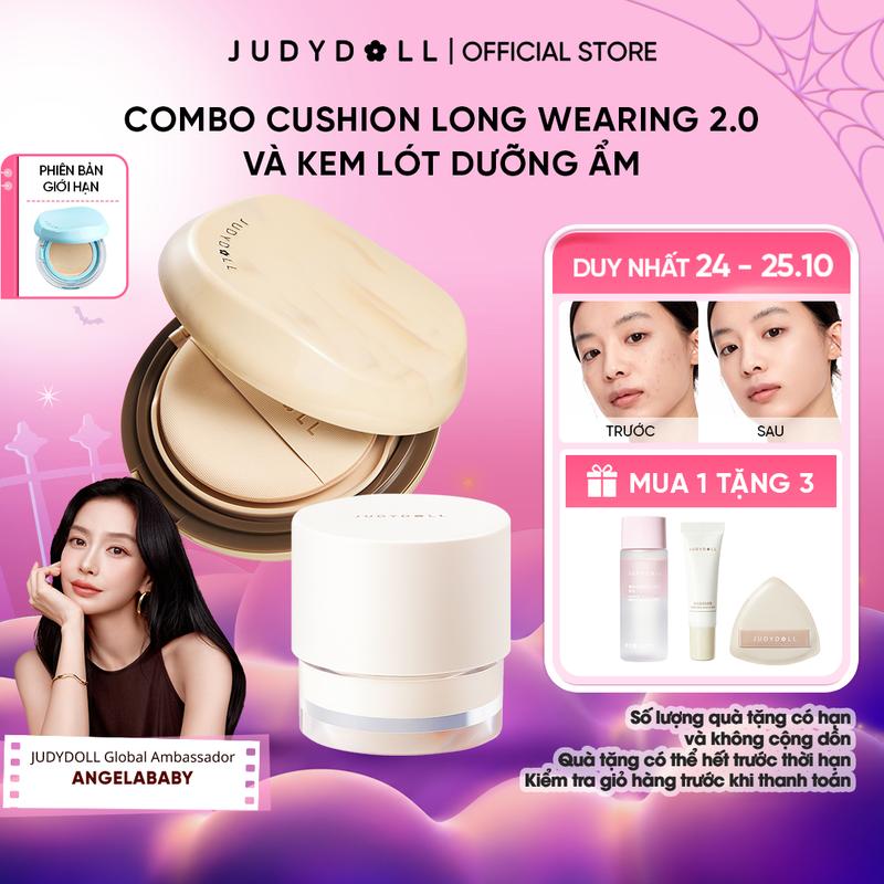 Combo Phấn Nước Trà JUDYDOLL Long Wearing Cushion - Bản 2.0 và Kem Lót Dưỡng Ẩm Nourishing Makeup Base Cho Lớp Nền Mịn Mướt