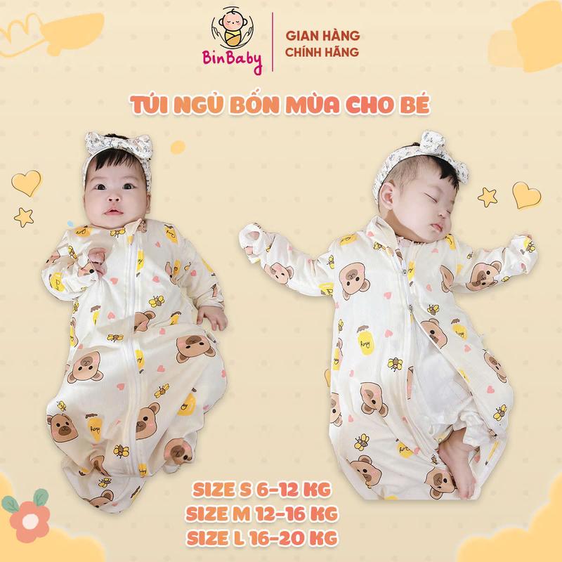 Túi ngủ cho bé Binbaby - túi ngủ vải cotton tăm lạnh và túi ngủ vải thông hơi thoáng mát, giữ ấm khi nằm điều hoà giúp bé ngủ ngon