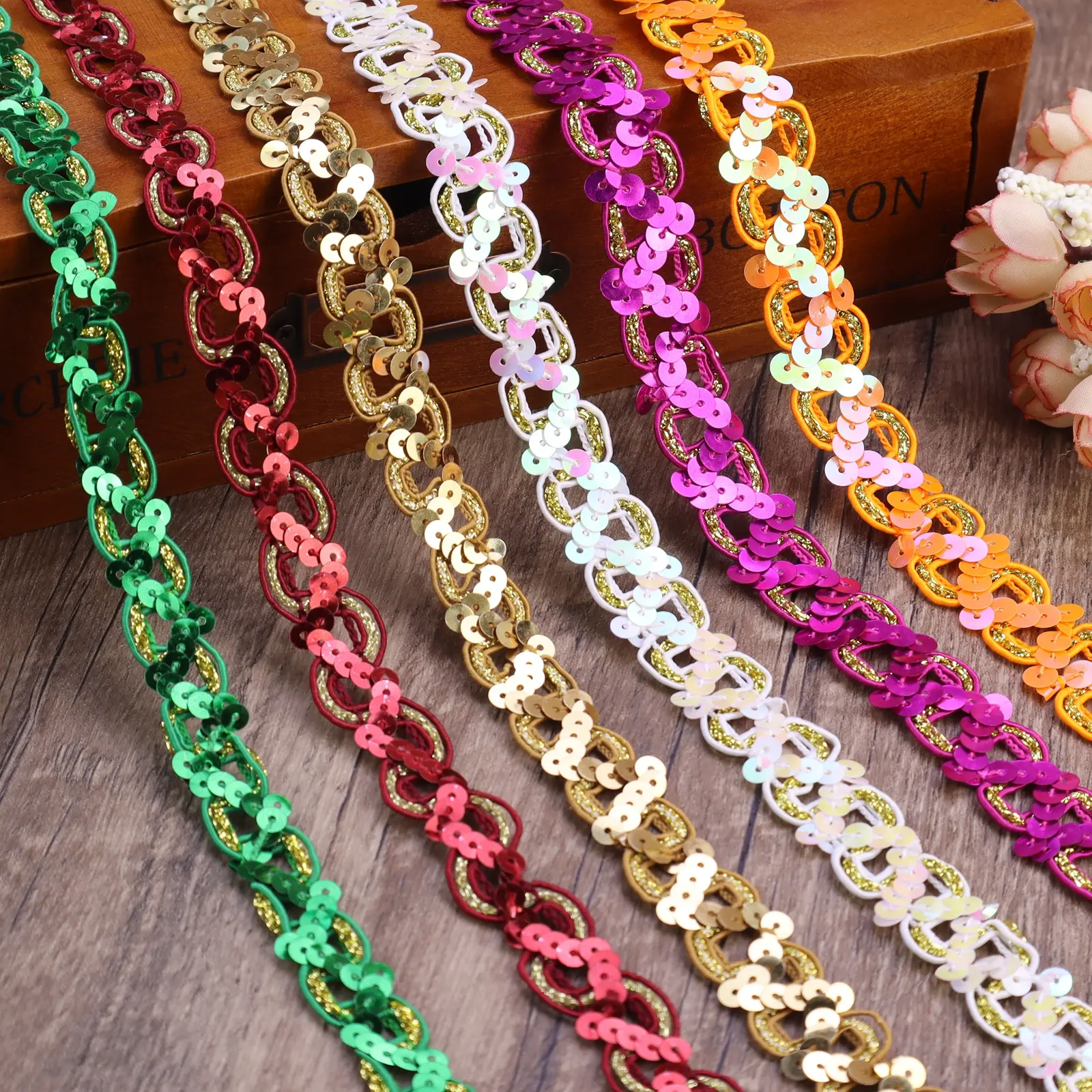 2 Yards Sequin Lace Trim Metallic Scalloped Edge Braid Trim For Sewing Wedding Decorations