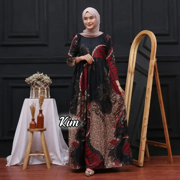 Gamis Wanita Remaja Terbaru Motif Batik Kontemporer Busui Ld Standar Jumbo Muslim Dress Maxi Lebaran Syari Rayon Dewasa