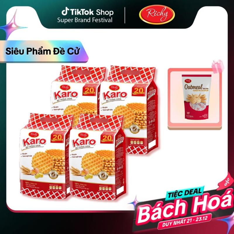   MUA 4 TẶNG 1 YẾN MẠCH  Richy Bánh Karo Bơ Trứng Giòn Gói 150gr Snack Ăn Vặt Chất Lượng Cao Từ 100% Bơ Và Trứng Tươi Thơm Ngon Bổ Dưỡng Tốt Cho Sức Khỏe 
