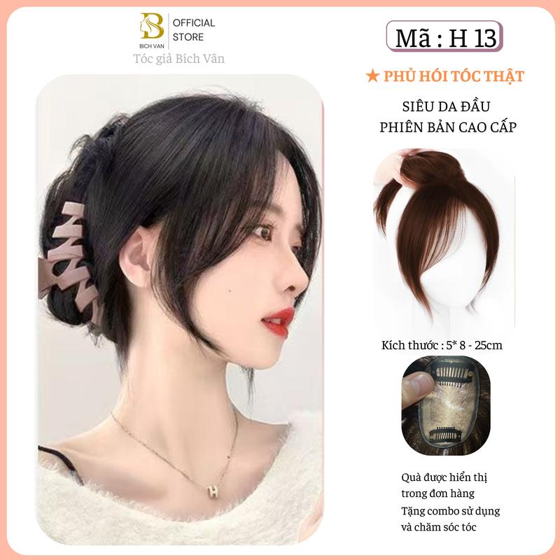 Phủ hói tóc thật mô phỏng da đầu thật 6D Bích Vân tóc giả che hói phủ bạc bản cao cấp 5*8cm