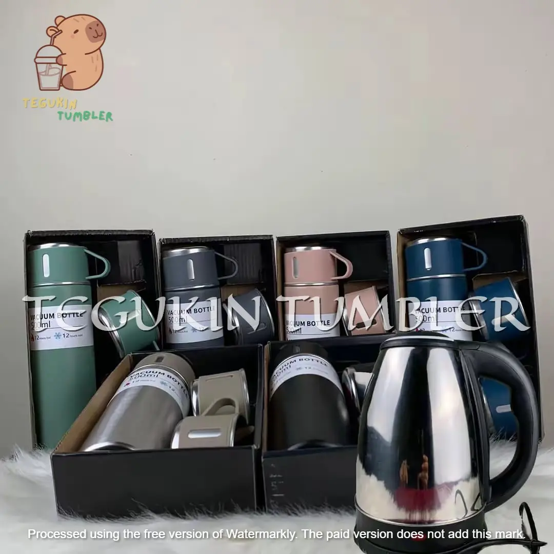 Bundling!!! Teko Listrik Okayama 2.3 Liter + Termos Sultan 500 ML Free 3 Cangkir Praktis