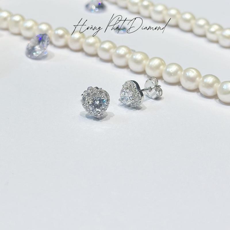 [ Hoàng Phát ] Phụ Kiện Bông Tai Bạc Ý 925 Trái Tim Một Hột Chạm Tấm Nụ Nhí Chui Đẩy Xi Kim (B65)