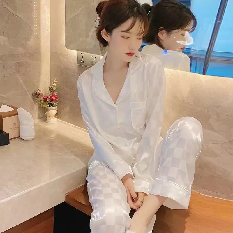 Bộ Đồ Ngủ Lụa Lạnh Mềm Mại, Thời Trang Mới, Dành Cho Phụ Nữ Và Trẻ Em Gái, Bộ 2 Mảnh, Dáng Rộng Vừa Vặn, Quần Áo Mặc Nhà, Bộ Đồ Ngủ Dài Tay