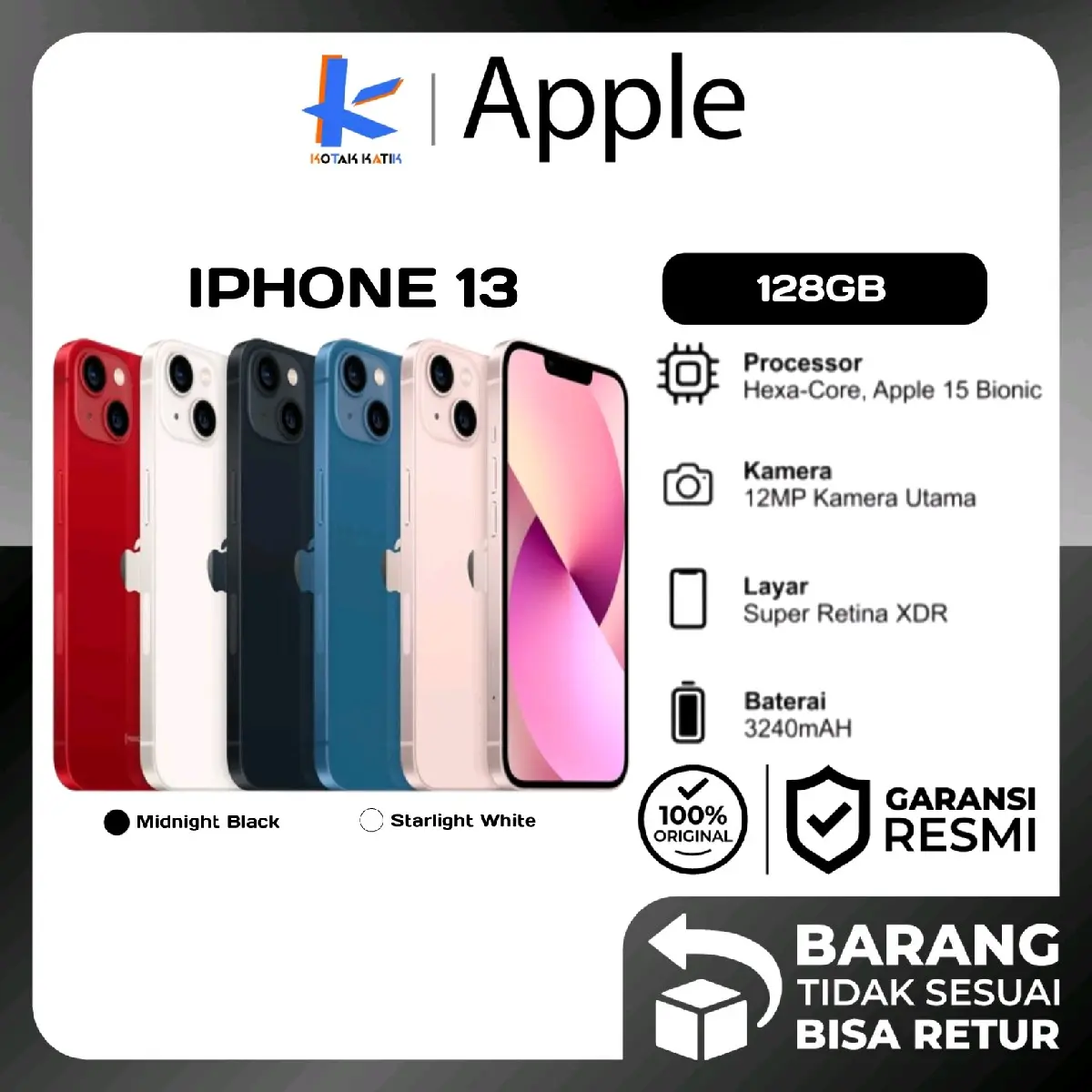 [Irvan Galih X KK] Iphone 13 128 Gb Baru Segel Garansi Resmi Apple Indonesia
