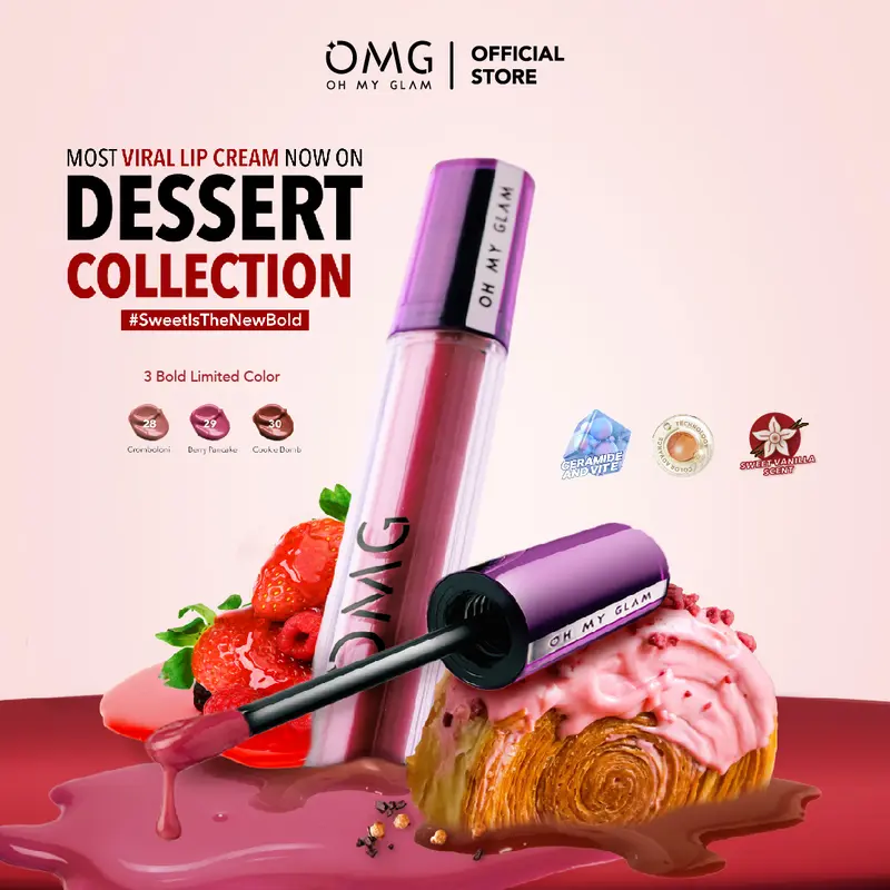 [SPECIAL DESSERT EDITION] OMG OH MY GLAM Mattelast Lip Cream 28 Cromboloni 2.9 g -  Lip Cream Matte Dengan Warna Intense, Tahan Lama & Ringan 1