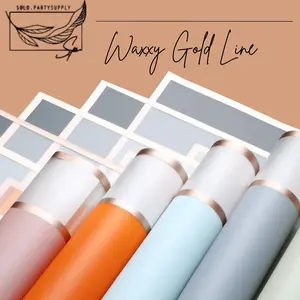 ECER KERTAS BUKET CELLOPHANE WAXXY GOLD LINE TRANSPARENT double frame list GOLD WRAPPING FLOWER BOUQET Waterproof