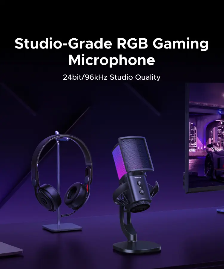 Product Introduction of UGREEN, Micro chuyên nghiệp RGB, Giảm tiếng ồn DSP, Hiệu ứng đèn RGB 96kHz/24-bit, Dành cho Game, Compatible with Windows & MacOS 0