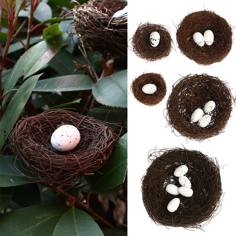 1 Set Creative Photography Props Home Decoration Fake Eggs Toad Vine Woven Straw Roost Artificial Birds Nest 1