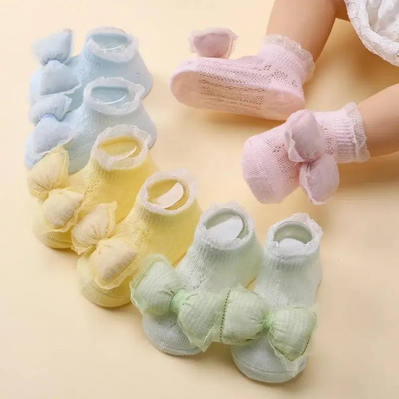 1 Set Flower Headband Bow Socks Set Spring Summer Children Baby Boys Girls By Comfortable Soft Cotton Short Tube Mesh Lace Rib Socks Newborn Bayi 3