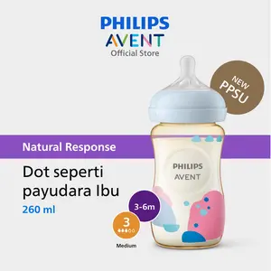 Philips Avent | Botol Susu Bayi | PPSU Natural Response | Dot Seperti Payudara Ibu & Tahan Hingga 180°C | 260 ml | Single | SCY943/01