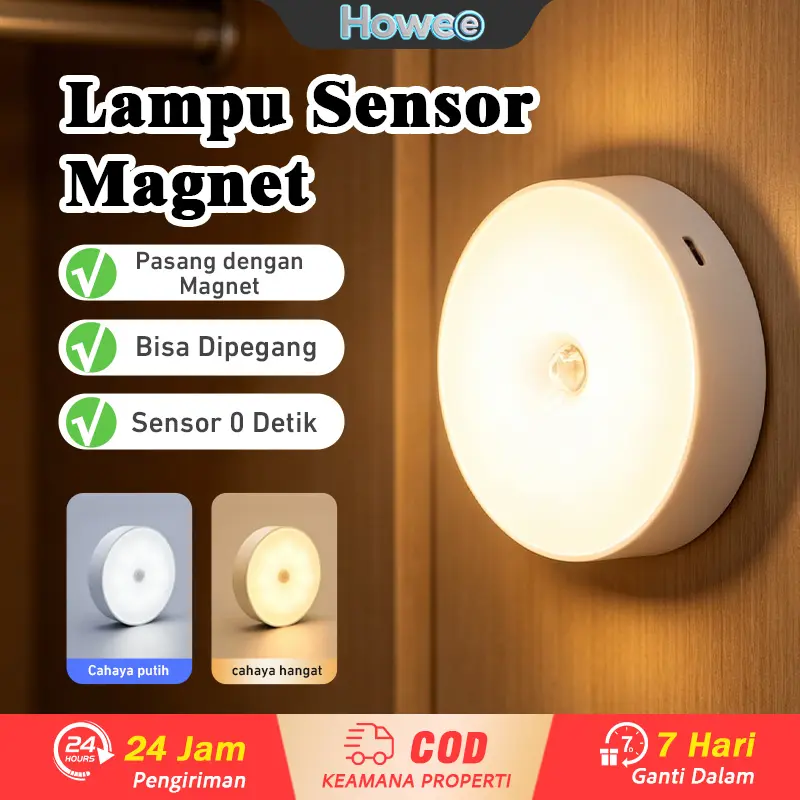 HOWEE Lampu Sensor Gerak Magnet 2 Warna – Lampu LED Isi Ulang Portabel untuk Lemari Kamar Tidur Darurat LG001