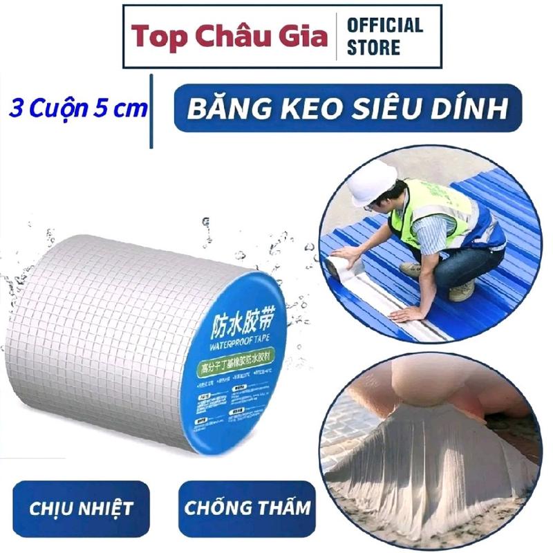Bộ 3 Cuộn 5cm Băng Keo Dán Siêu Dính - Chống Thấm Nước Chịu Nhiệt - Miếng Dán Đa Năng Chống Dột - Chuyên Dụng Cho Kim Loại Nhựa Gỗ Cao Su Kính Tường Bê Tông Gạch Men Gốm Sứ Vải Bạt Mái Tôn Inox