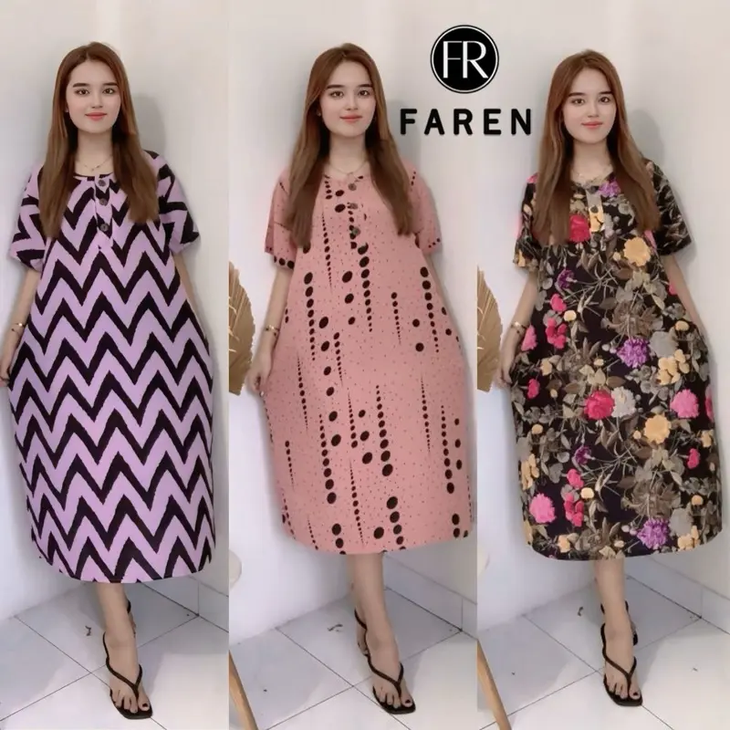 Daster Faren selutut kancing busui friendly Bahan rayon premium Dress Pendek Bumil Motif Wanita remaja tebal bawah
