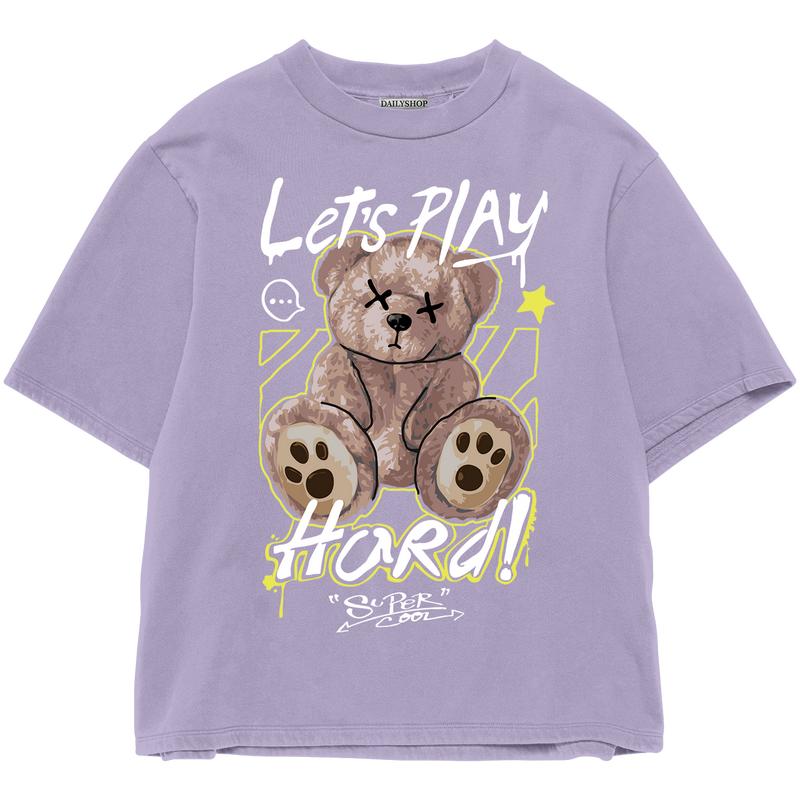 Product Introduction of Kaos Wanita Pria Bahan Katun Teddy Bear Lets Play Beruang Lengan Pendek combed baju T-shirt Dewasa Top atasan Distro Unisex Tebal Merah 50