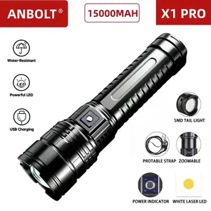 Anbolt COD  X1 Pro Senter 15000mAh Powerbank 1000W Super Terang 26.5CM Lampu Senter Besar IP68 Lampu Darurat Tahan Air  Laser Baterai Merah Putih Set Strobo Usb senter  st suksestech senter  super senter  khusus trend  flash lampu  sorot portable charger