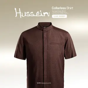 CUTOFF Hussein Dobby Bordir Collarless Shirt Kemeja Koko Pria Motif Lengan Pendek