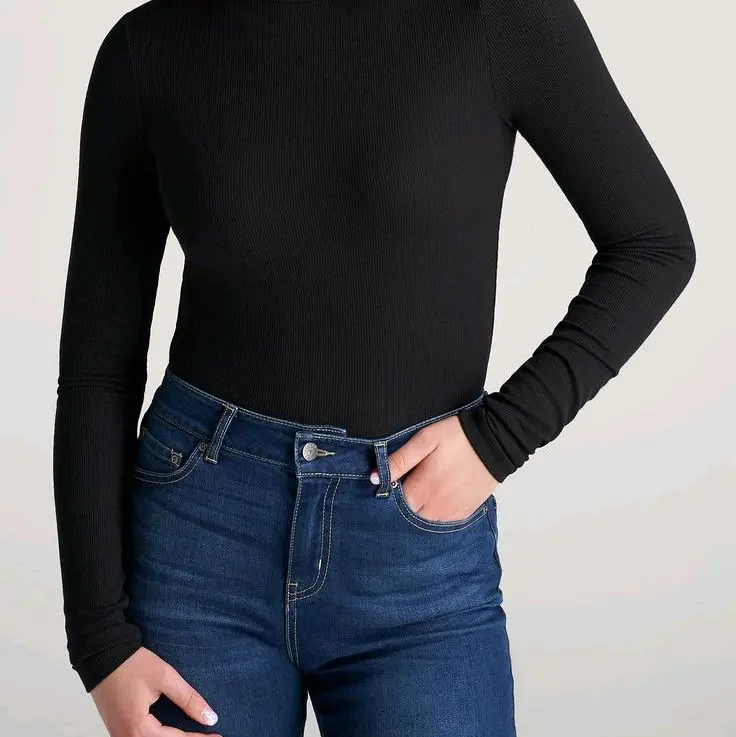 kaos manset krah tinggi lengan panjang/hitam putih/manset wanita lengan panjang promo