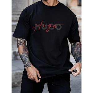 Camiseta Hombre Negra con Estampado Logo Hugo en Rojo para Uso Diario y Estilo Urbano