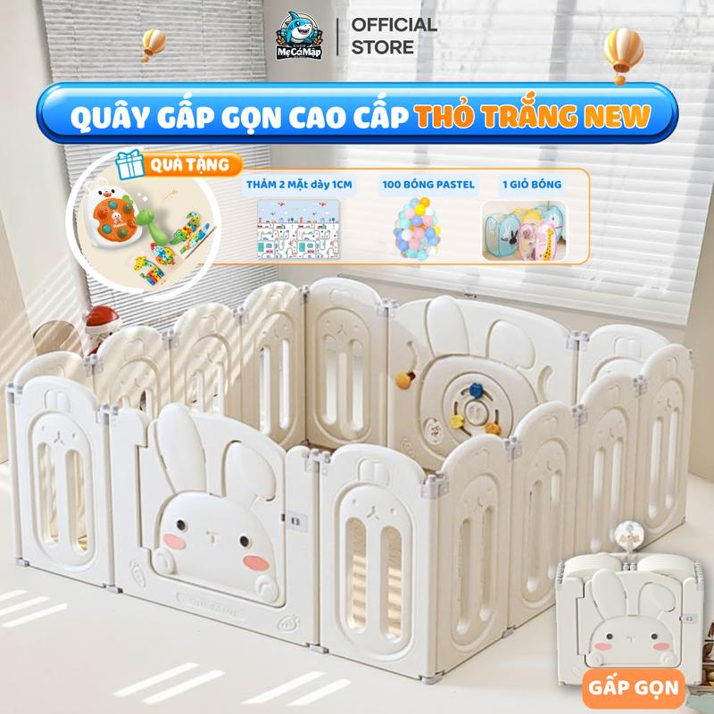   ĐA KHO  Quây Cũi Nhựa Gấp Gọn Pakey Thỏ TẶNG THẢM + 100 BÓNG Quây Nhựa Cho Bé Cao Cấp Kết Hợp 2 Đế Chắc Chắn 