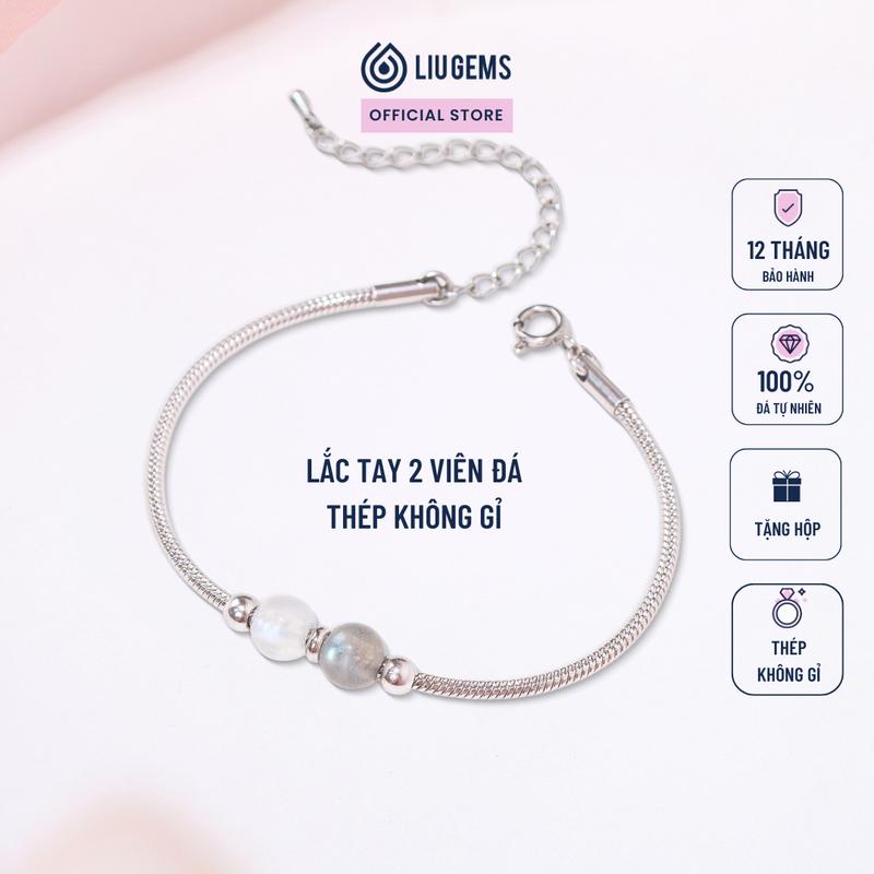  Vòng Tay Thép Không Gỉ 2 Viên Đá Tự Nhiên Liugems Cho Nam Nữ Ý Nghĩa Tích Cực May Mắn VT07  Mua một tặng một hộp đựng trang sức  