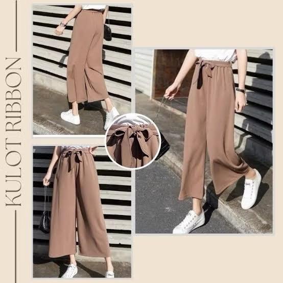 Celana Kulot Pants Celana Kulot Tali Pita Kaki Karet Melar Nyaman Panjang Wanita Casual Basic Scuba 2