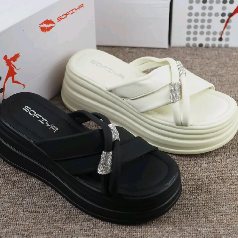 Sandal wedges wanita original sofiya 9067-1 terbaru Sandal kasual Anti slip Sendal Karet 1