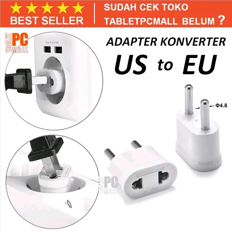 Over Steker Gepeng / Colokan Listrik Bulat ke Gepeng 1pcs / Convert ASIA EU to US JPN Taiwan Jepang China Adaptor sambungan charger handphone lampu multifungsi 0