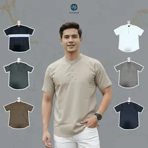 Baju Koko Kurta Pria Muslim Pendek Krem