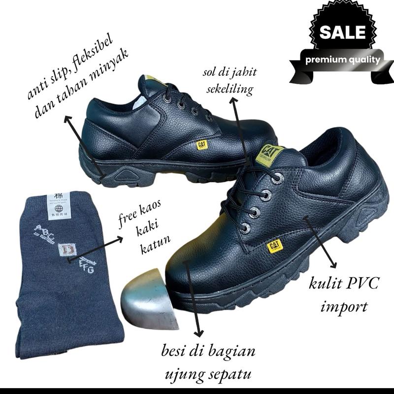 SEPATU SAFETY LOW TALI HITAM UJUNG BESI SEPATU KERJA PROYEK SLIP ON 1