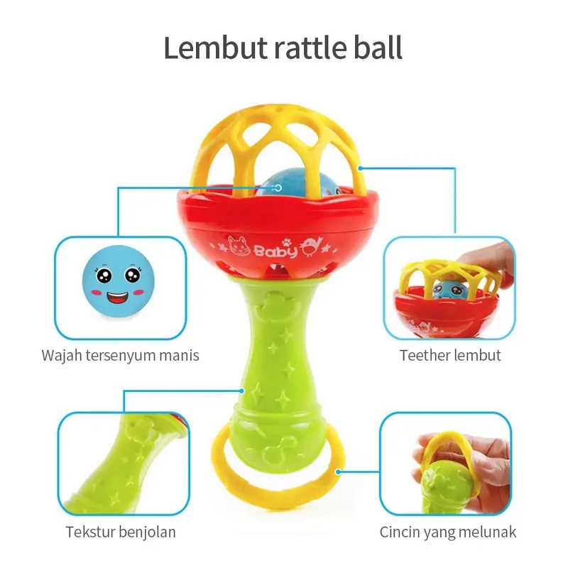 [FELIZKIDS] [FK124] Mainan Bayi Rattle Stick Bunyi Bola Kerincingan Baby Soft Teether Gigitan Bayi BPA Free 1