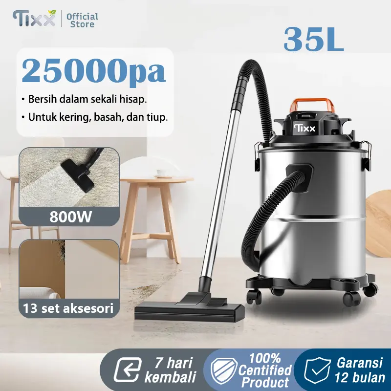 Promo Guncang Tixx Vacuum Cleaner 35L  3in1 Vakum/Air Hisap/Blower Sedot Debu Basah Kering Vacum Blower Wet Dry Penyedot Debu Merah Stainless vacum  cleaner deerma  vacuum vacum