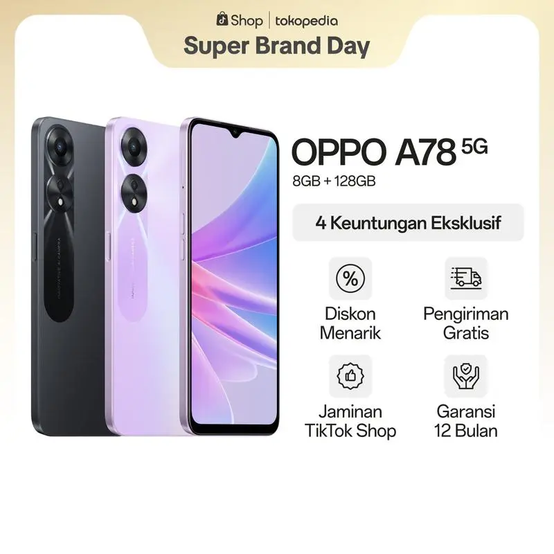 COD NEW HP OPPO  A78 5G 8GB/128GB 5000mAh SUPERVOOC 33W Fast Charging Smartphone Garansi 1 Tahun