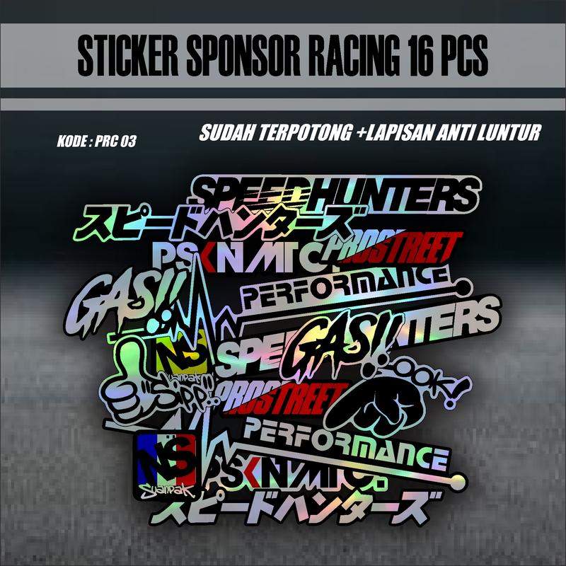 16 PCS STICKER PACK RACING BAHAN HOLOGRAM VYNIL SUDAH TERPOTONG PRC 03 ...